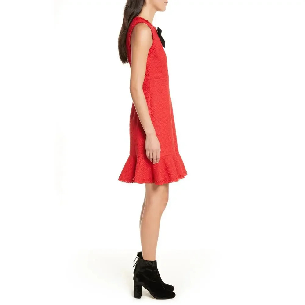 Kate Spade Ruffle Tweed Dress Charm Red Size 6 - Picture 3 of 11